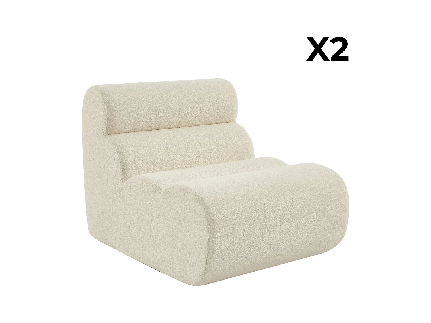 Divano modulare bouclé, 2 posti, bianco