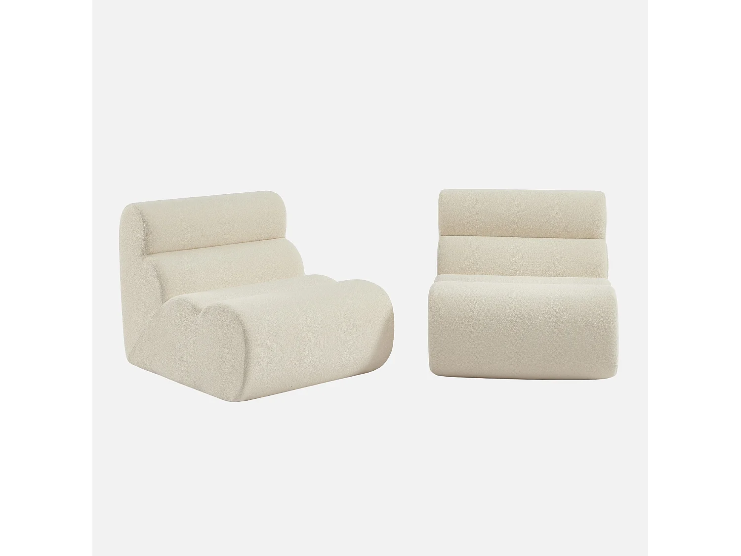 Lot de 2 chauffeuses bouclette texturée blanc 1 place - L 81 x P 99 x H 75cm - Nova