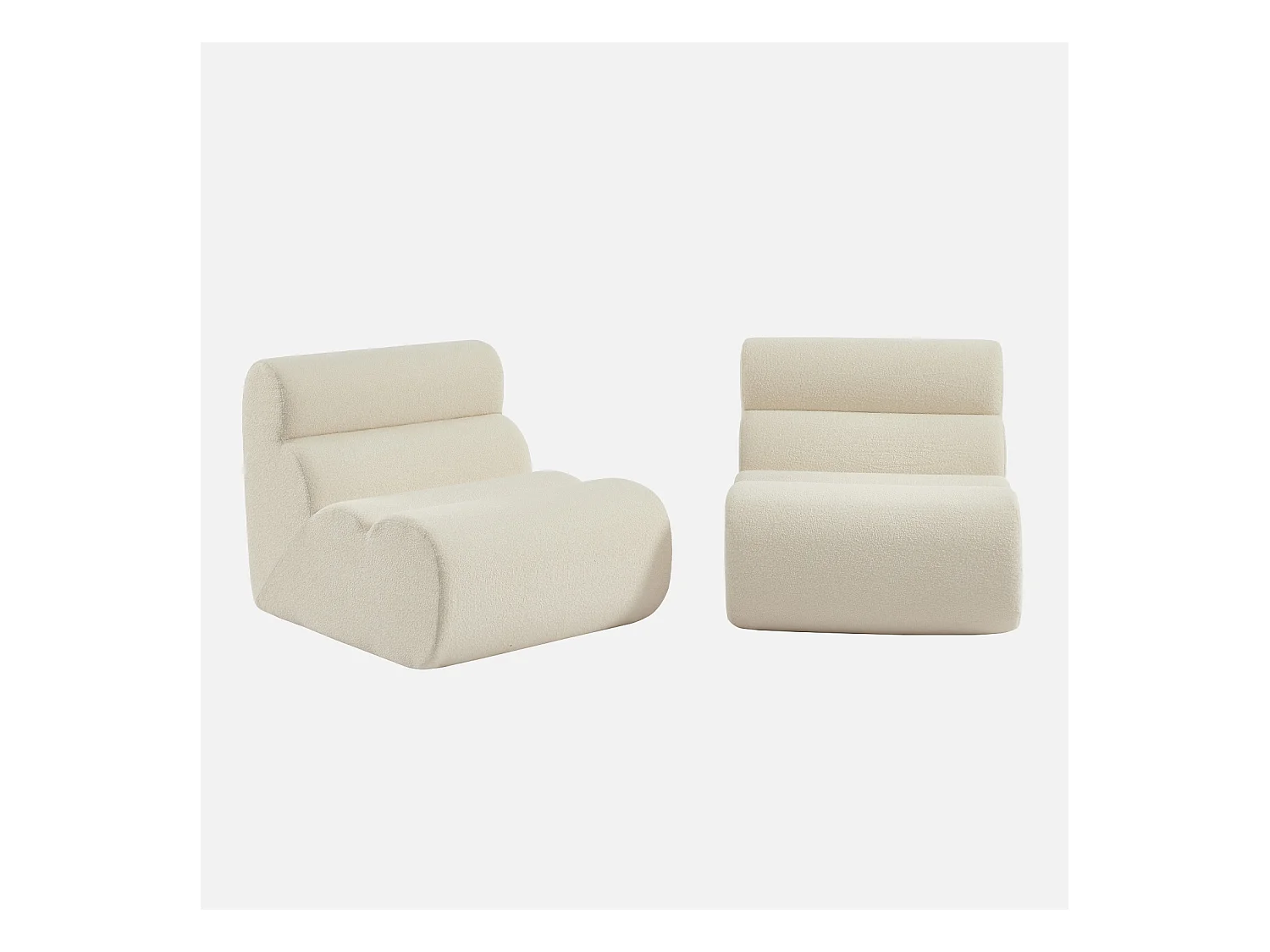 Lot de 2 chauffeuses bouclette texturée blanc 1 place - L 81 x P 99 x H 81cm - Nova