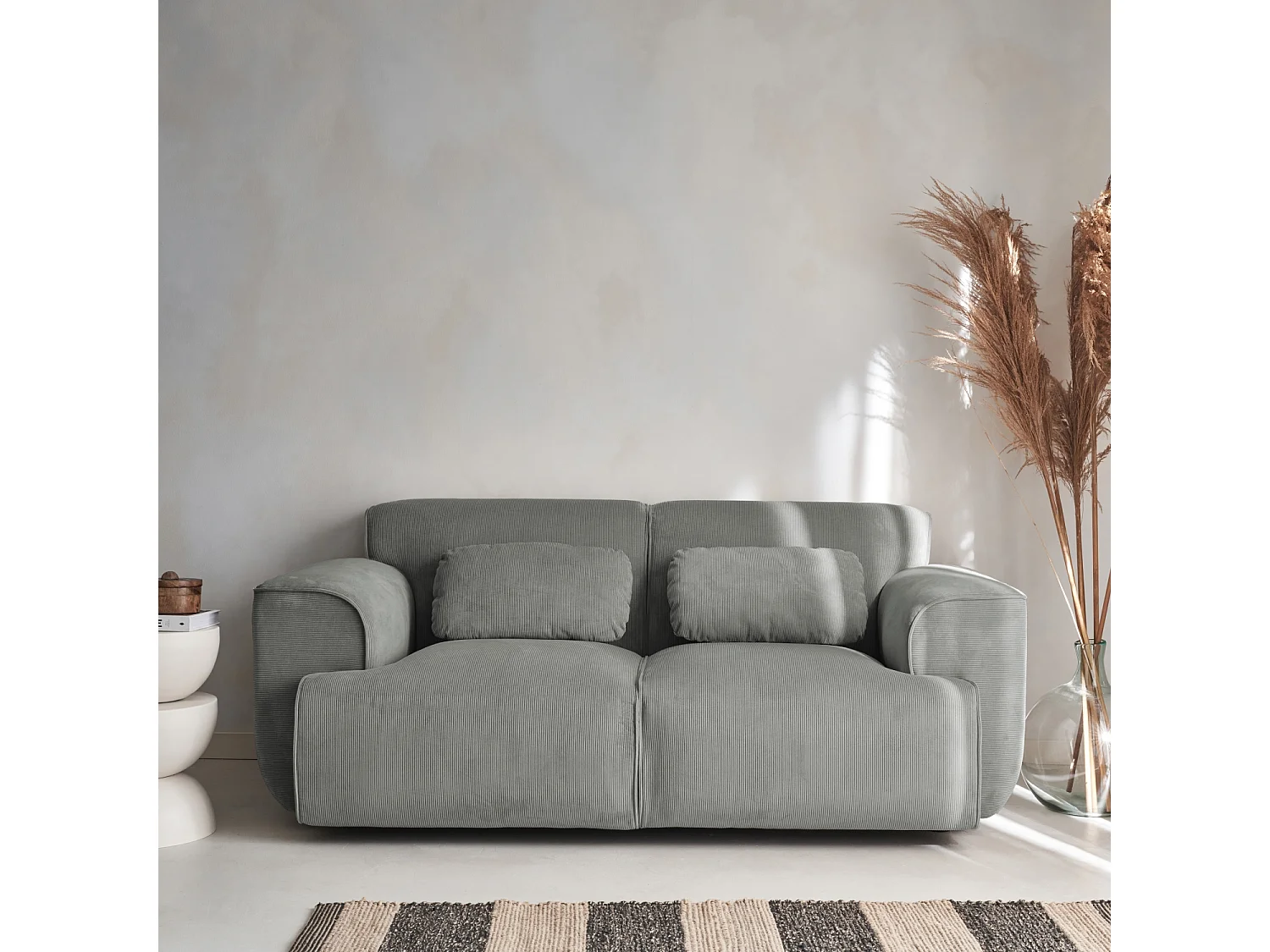 Divano a 2 posti in velluto a coste fino, grigio chiaro