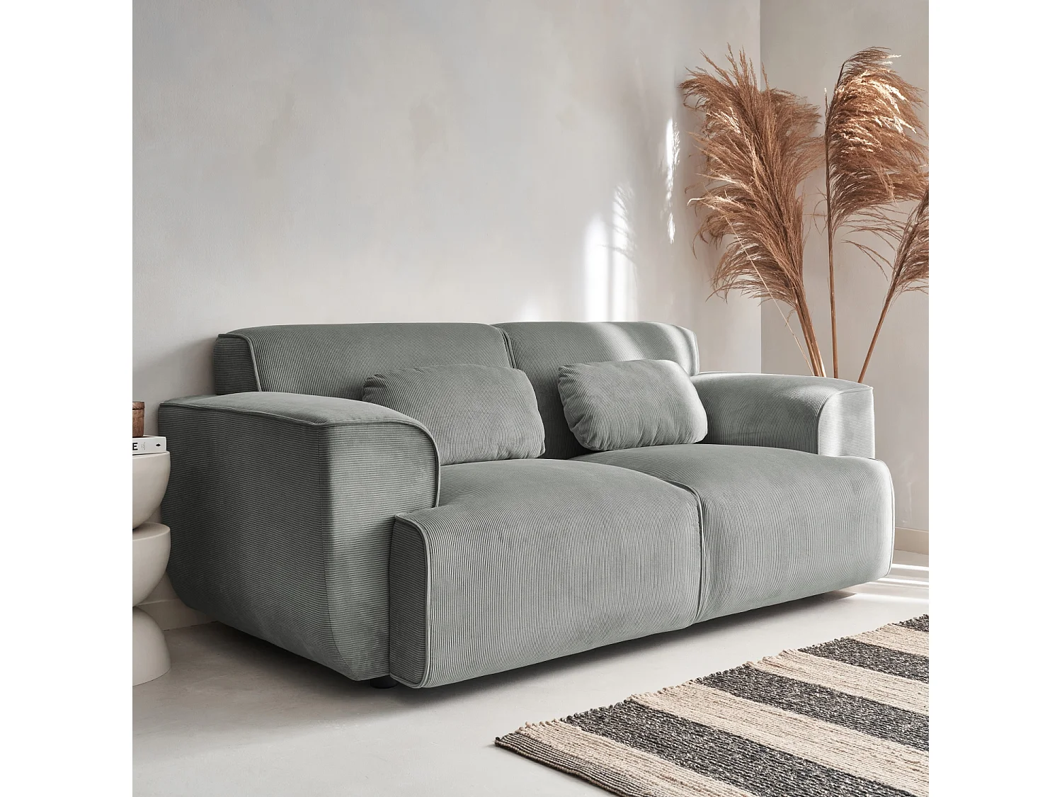 Sofá de pana de 2 plazas gris claro