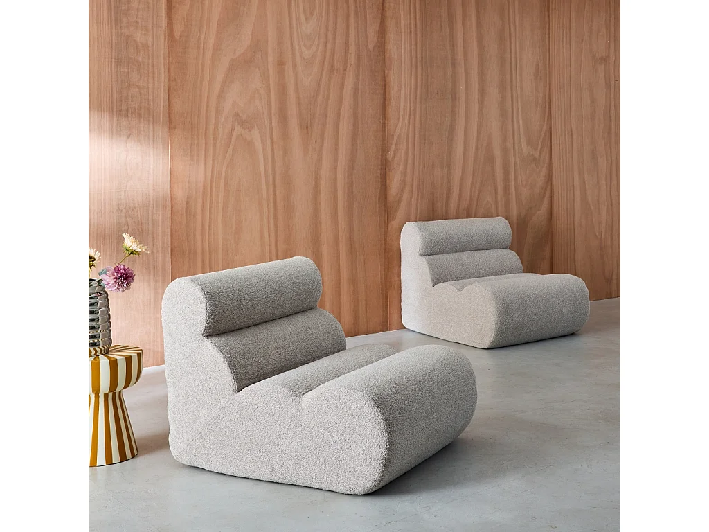 Lot de 2 chauffeuses bouclette texturée beige 1 place - L 81 x P 99 x H 75cm - Nova