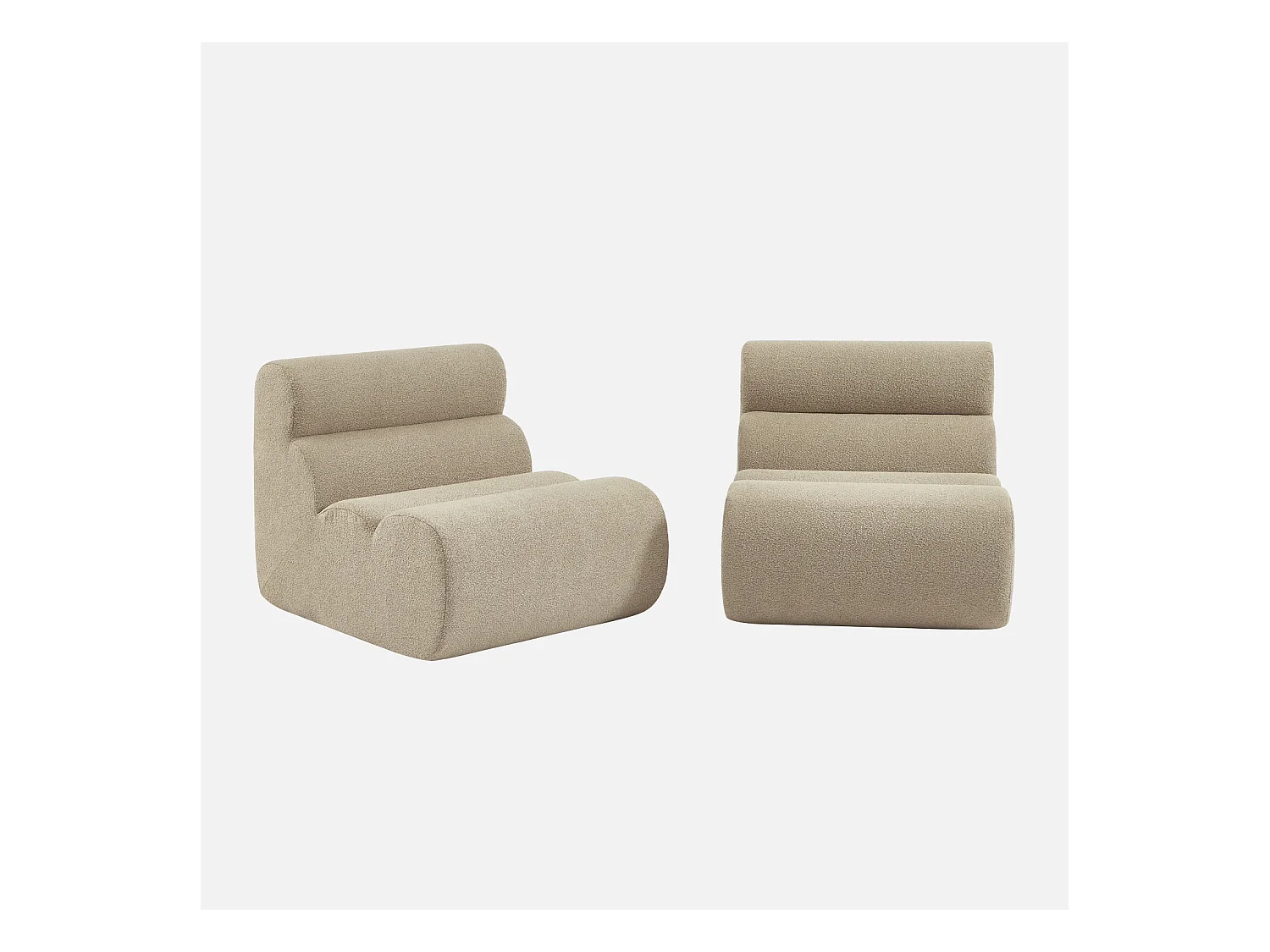 Lot de 2 chauffeuses bouclette texturée beige 1 place - L 81 x P 99 x H 81cm - Nova