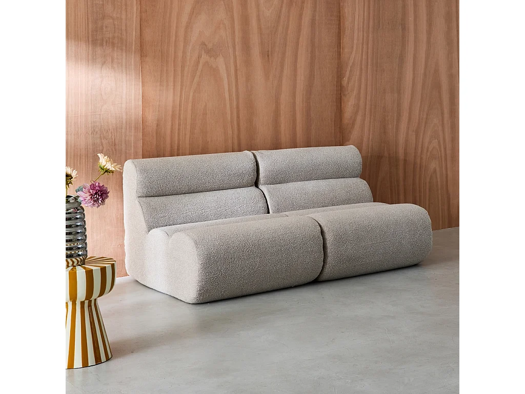 Lot de 2 chauffeuses bouclette texturée beige 1 place - L 81 x P 99 x H 75cm - Nova