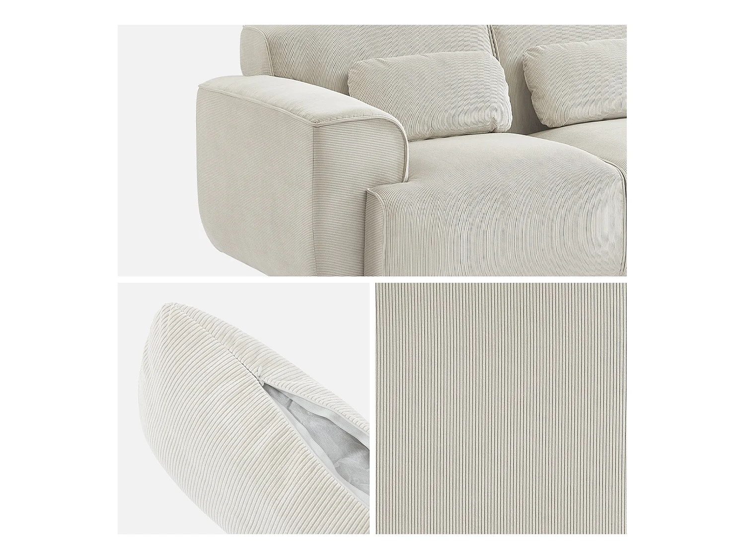 Divano a 2 posti in velluto a coste fino, crema