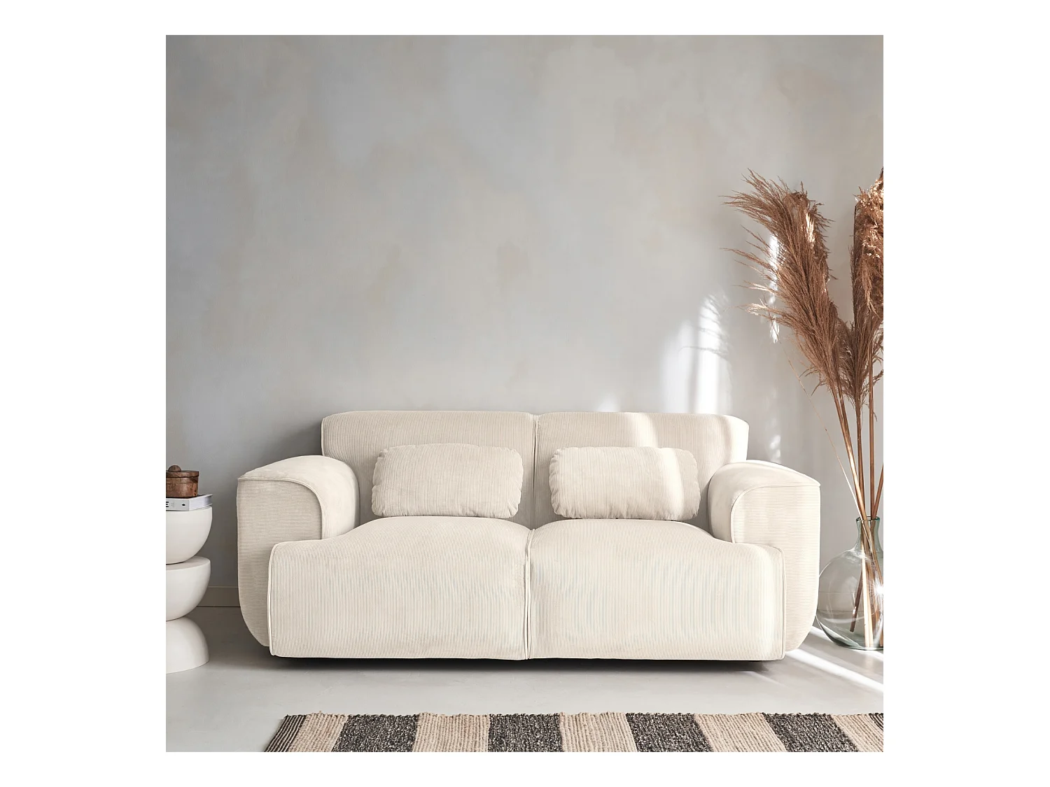 Divano a 2 posti in velluto a coste fino, crema