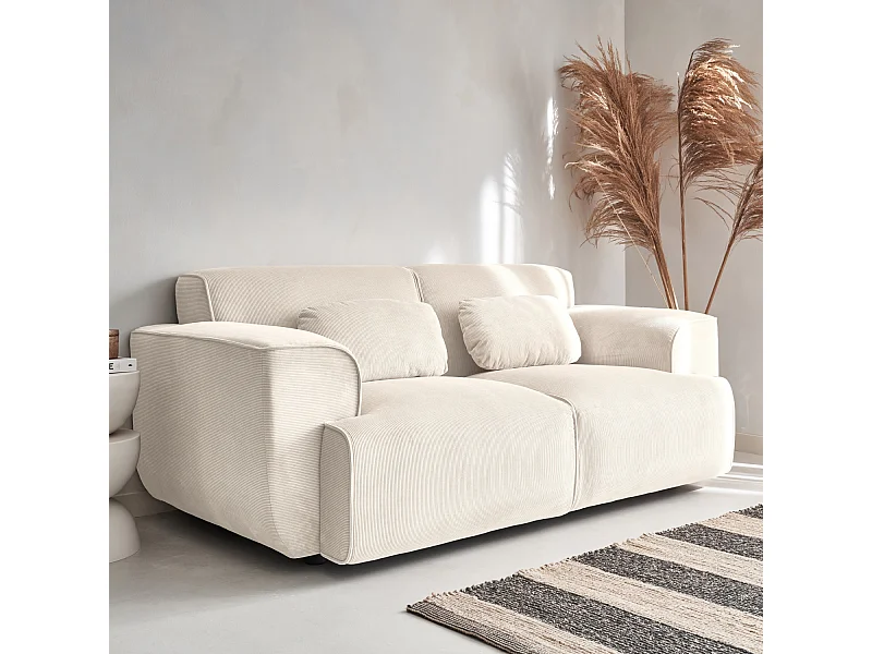 Divano a 2 posti in velluto a coste fino, crema