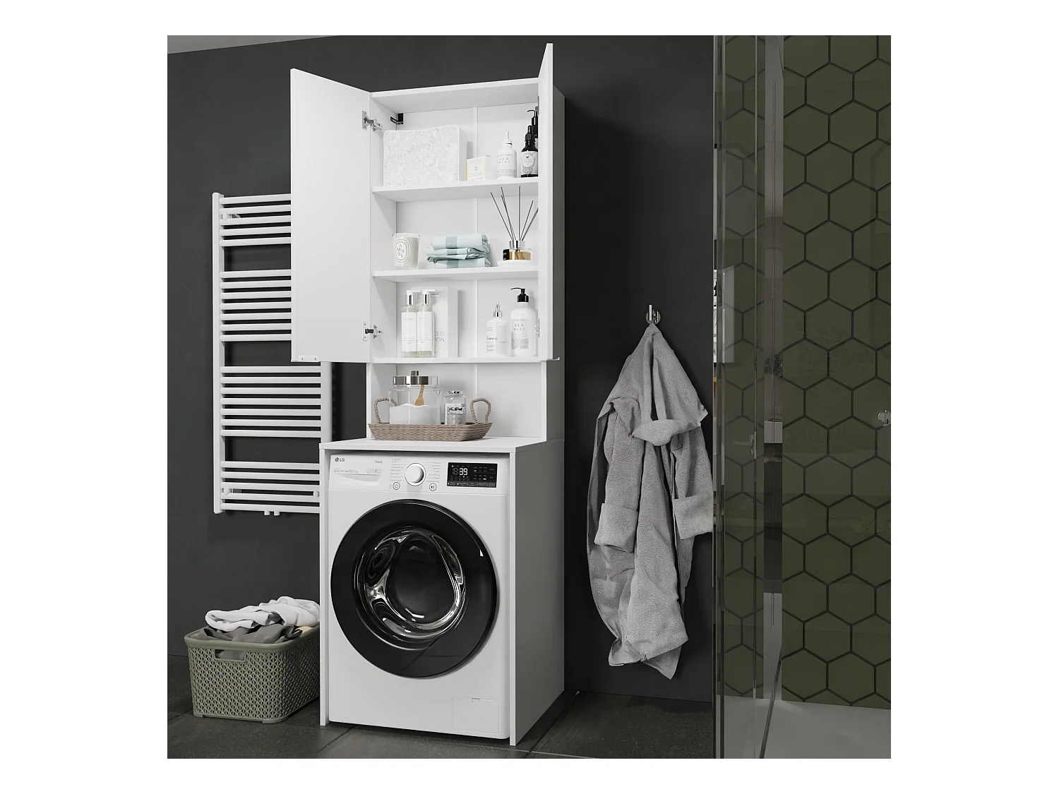 Armoire Haute LORA pour Lave-linge & Sèche-linge - 210x65x56/25 cm