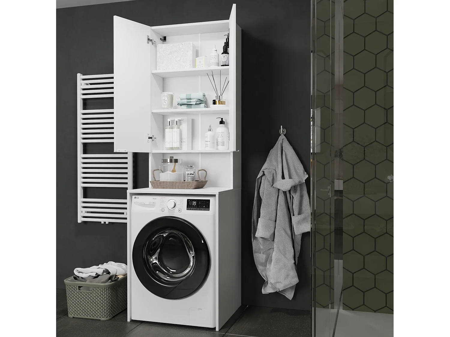 Armoire Haute LORA pour Lave-linge & Sèche-linge - 210x65x56/25 cm