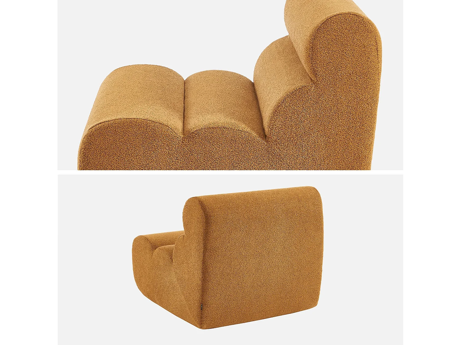 Sofá modular de borreguito texturizado, 3 plazas mostaza