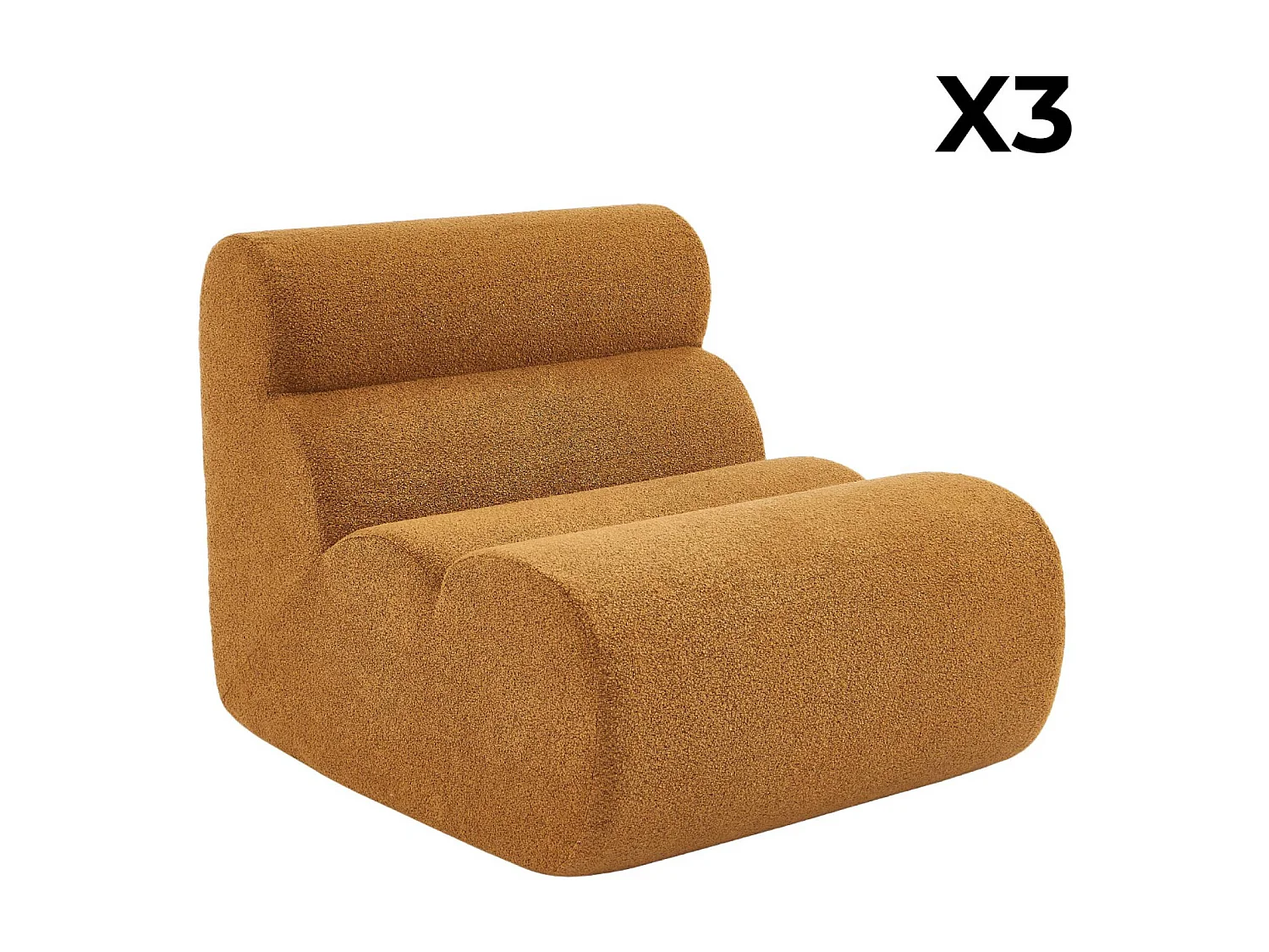 Sofá modular de borreguito texturizado, 3 plazas mostaza