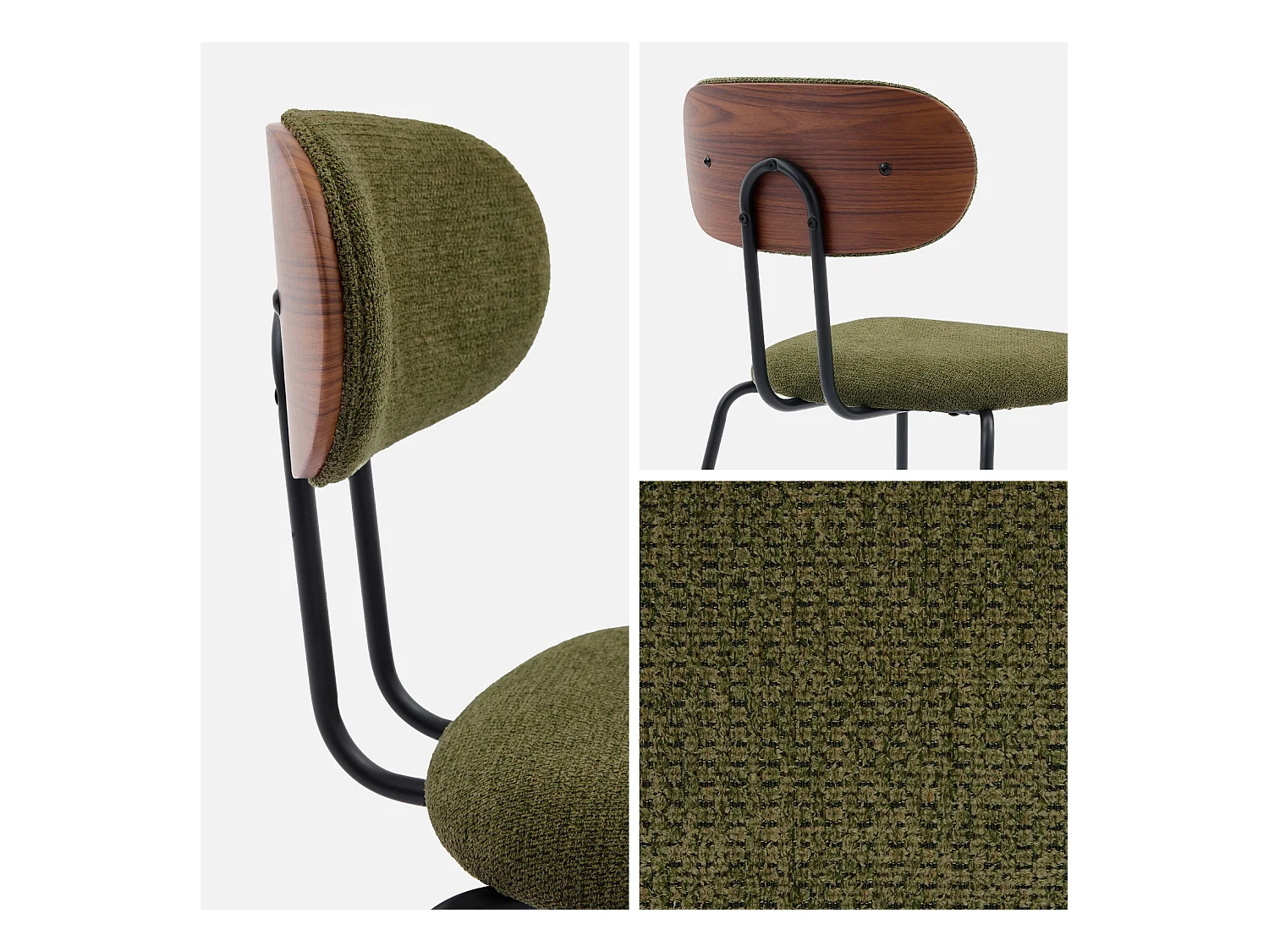 Silla decoración madera curvada teñida nogal y tela repelente al agua,