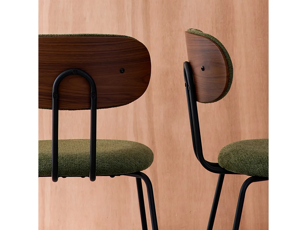 Set di 2 sedie decorazione legno curvato tinto noce e tessuto