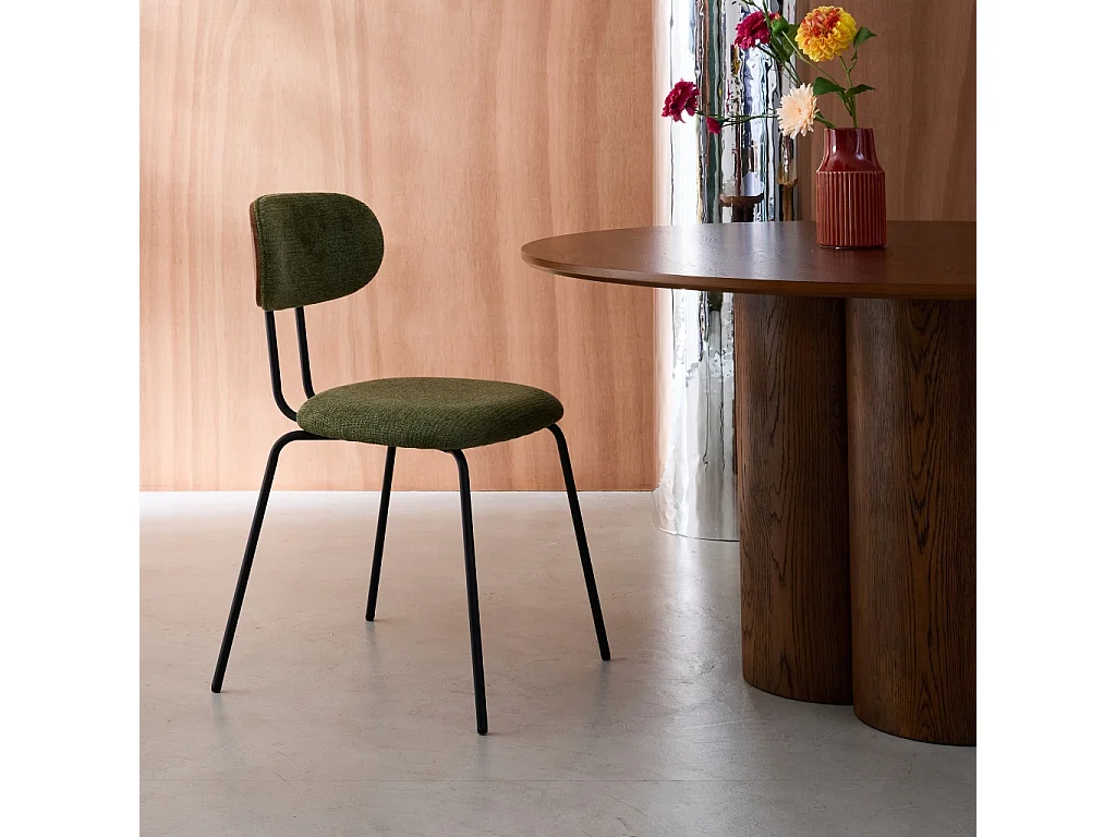 Set di 2 sedie decorazione legno curvato tinto noce e tessuto