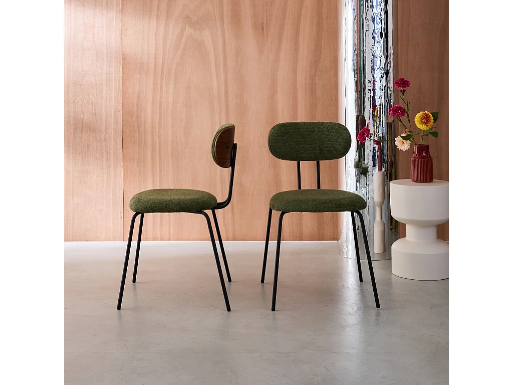 Set 2 sedie in legno tinto noce e tessuto idrorepellente, verde kaki