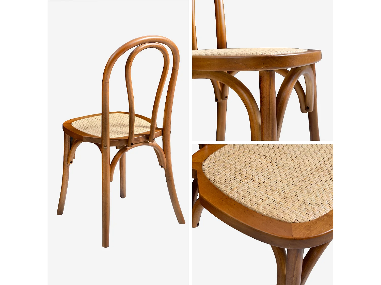 Silla vintage de madera y ratán, set de 2 nogal