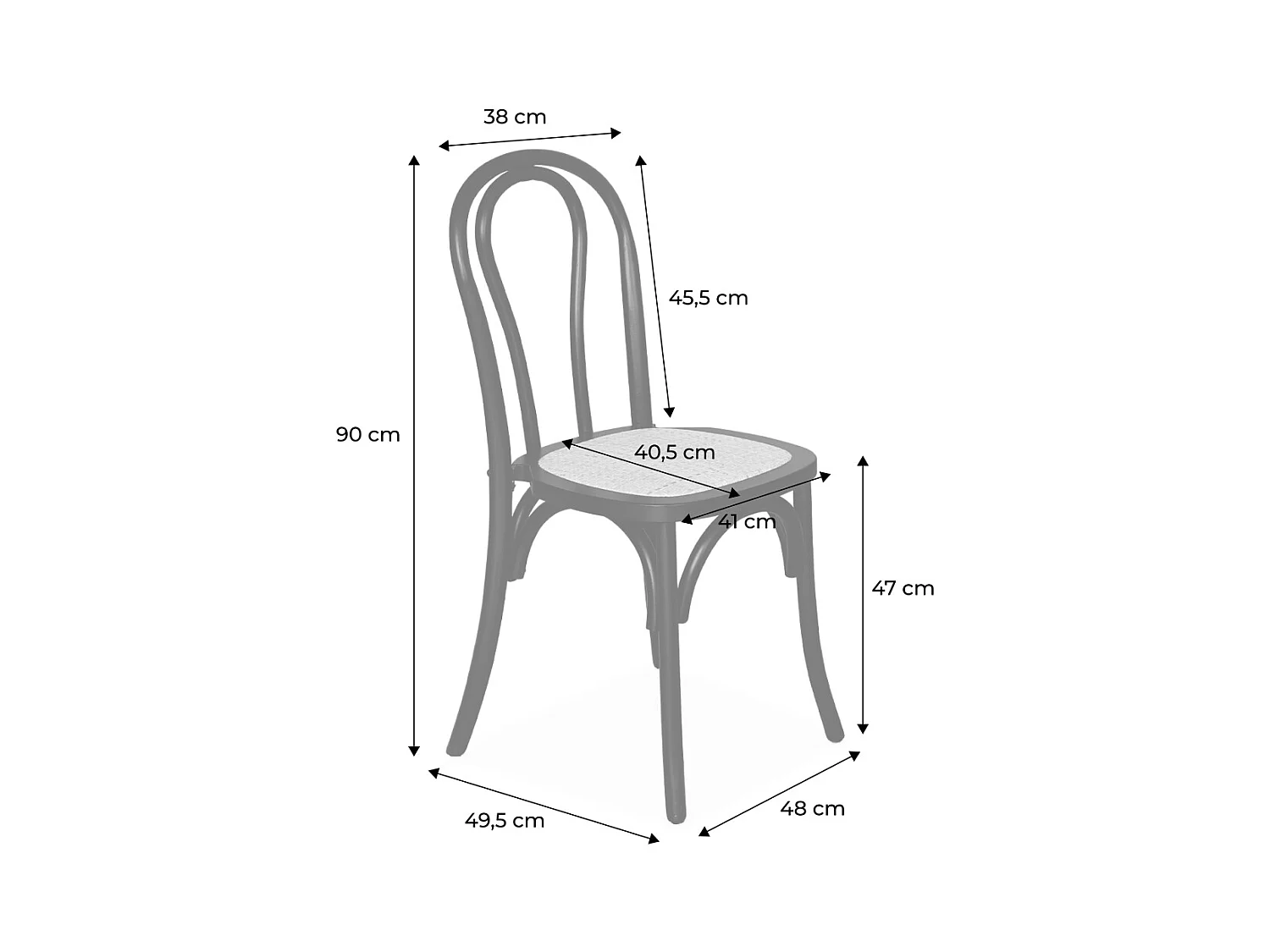 Silla vintage de madera y ratán, set de 2 nogal