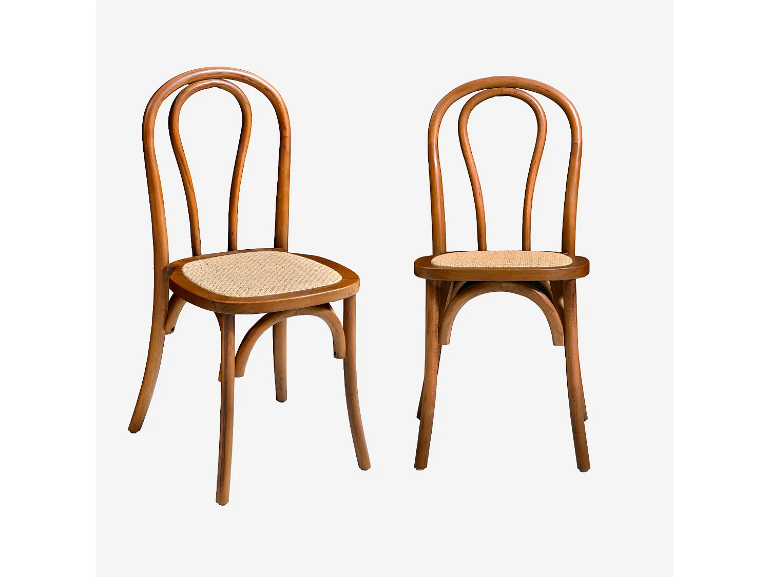 Set di 2 sedie vintage in legno e rattan, noce