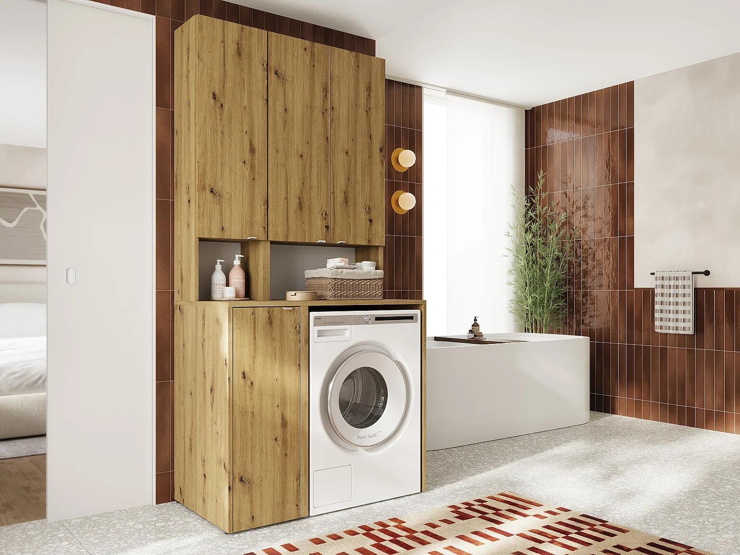 Armoire Haute LORA pour Lave-linge & Sèche-linge - 210x65x56/25 cm