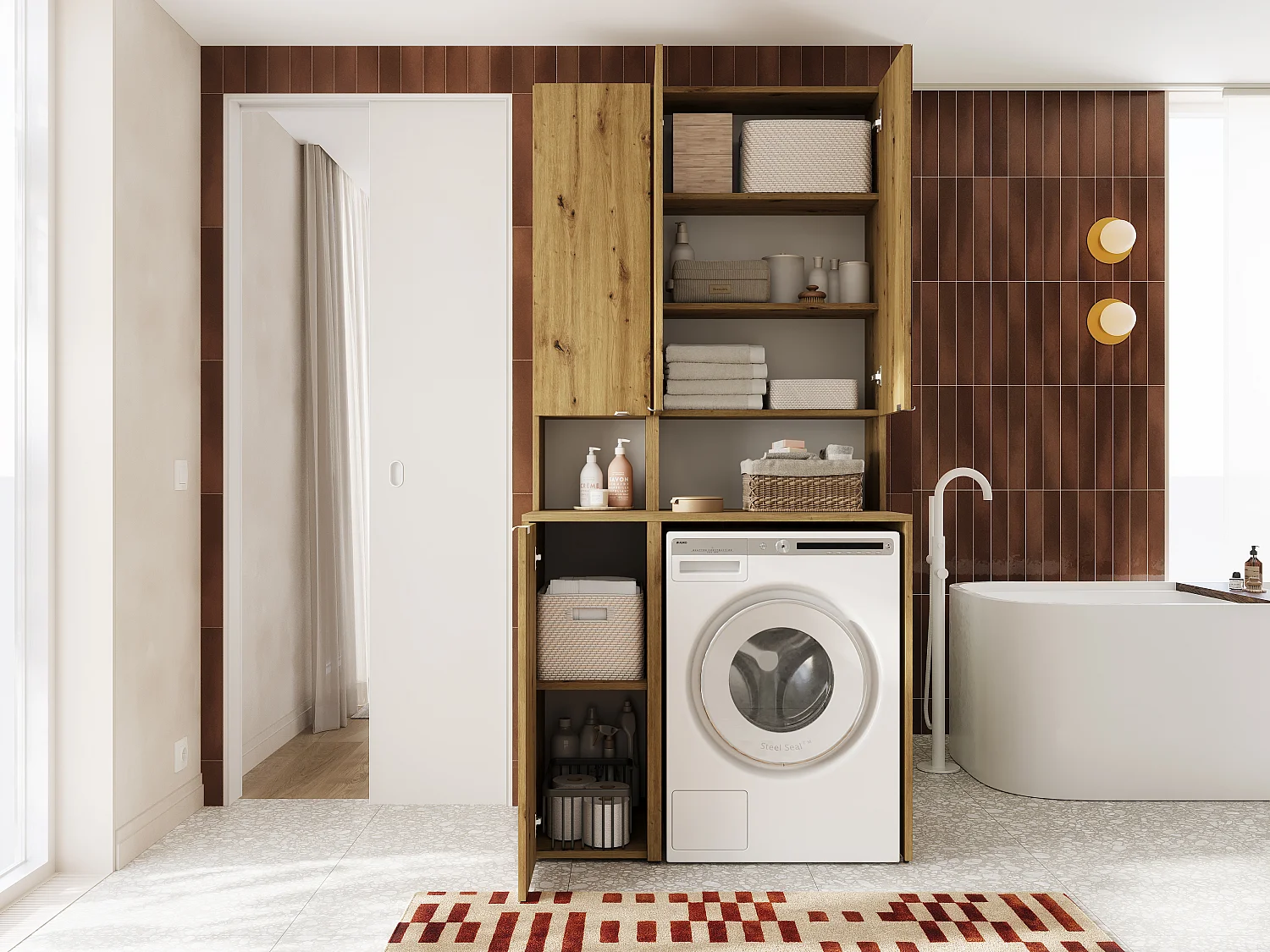 Armoire Haute LORA pour Lave-linge & Sèche-linge - 210x65x56/25 cm