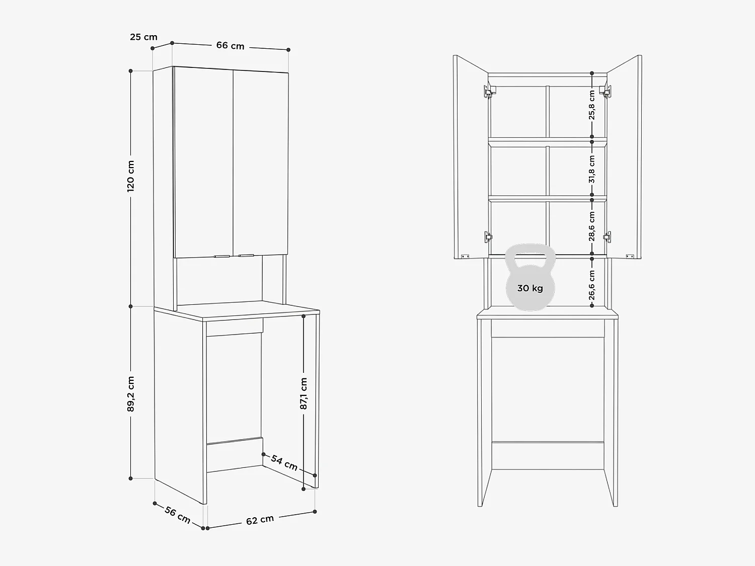 Armoire Haute LORA pour Lave-linge & Sèche-linge - 210x65x56/25 cm