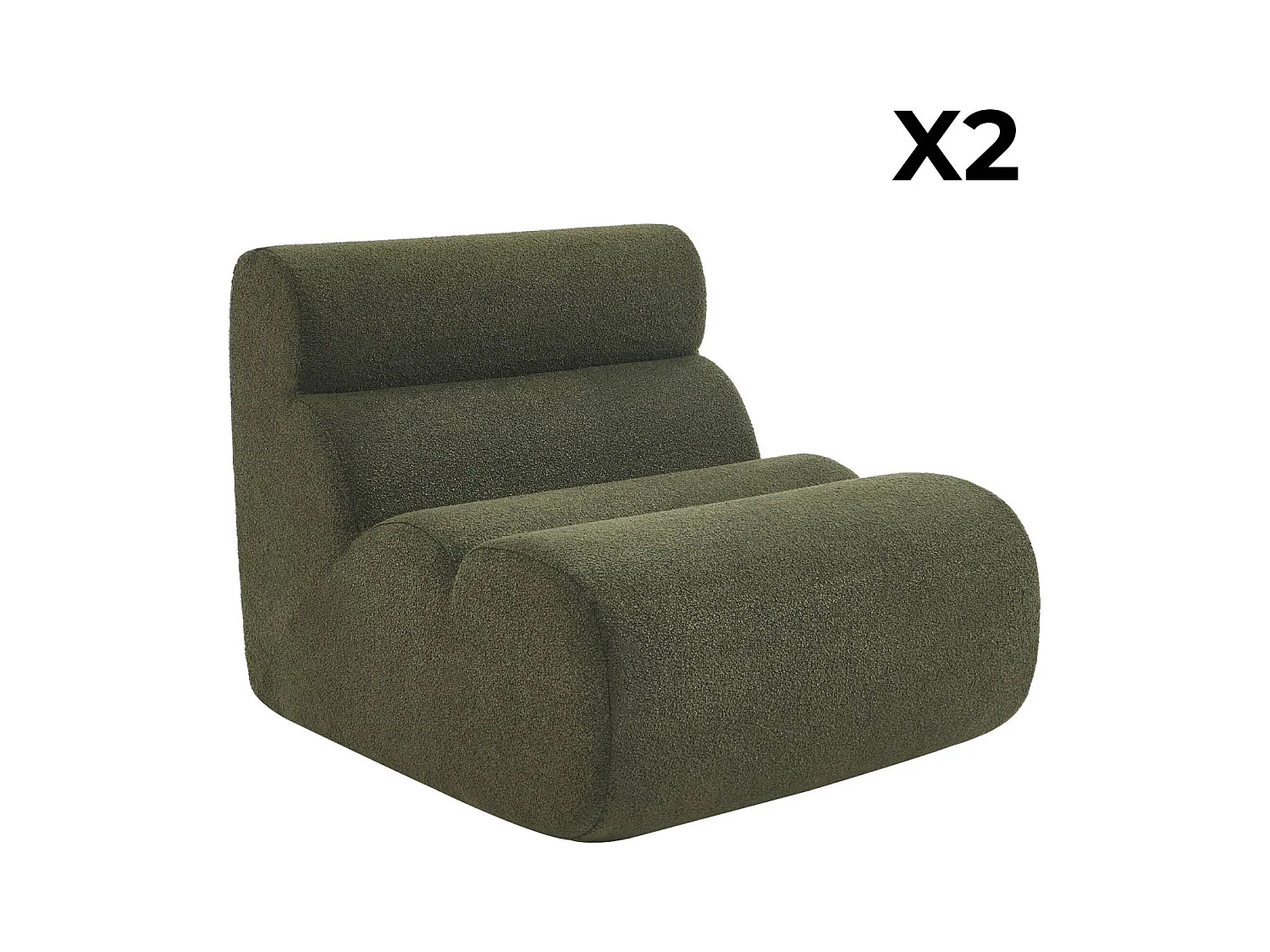 Divano modulare bouclé, 2 posti, verde kaki