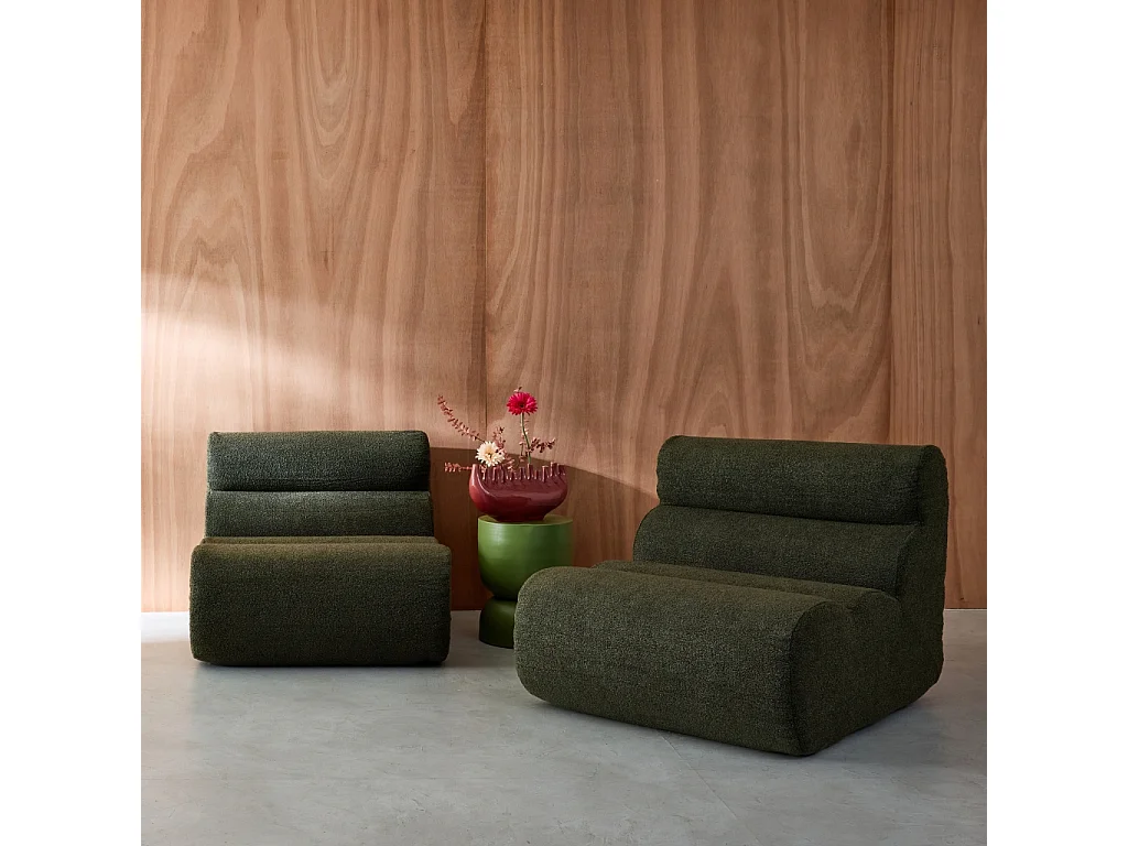 Lot de 2 chauffeuses bouclette texturée kaki 1 place - L 81 x P 99 x H 75cm - Nova