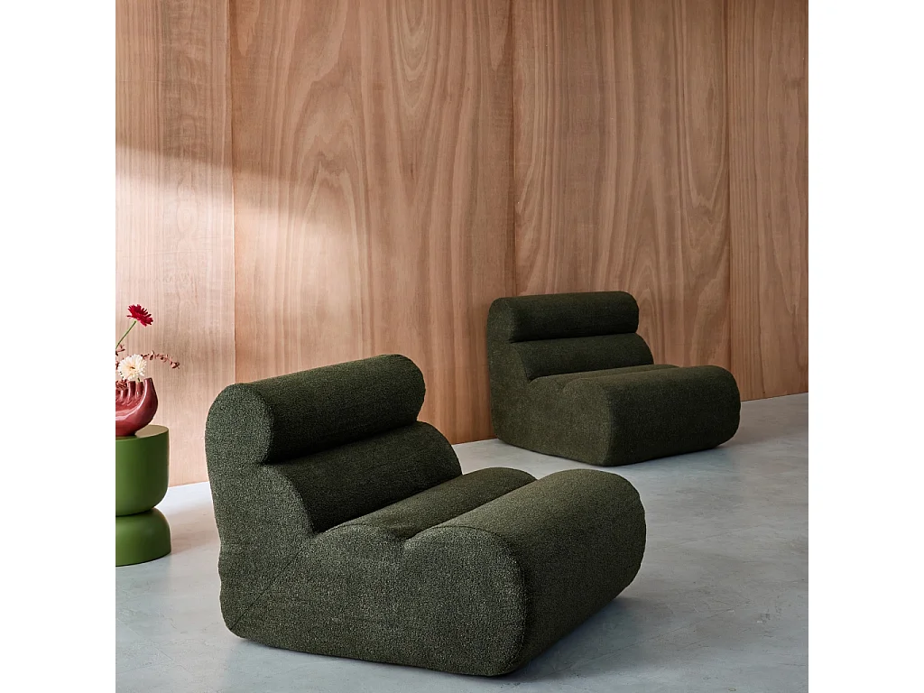 Lot de 2 chauffeuses bouclette texturée kaki 1 place - L 81 x P 99 x H 75cm - Nova