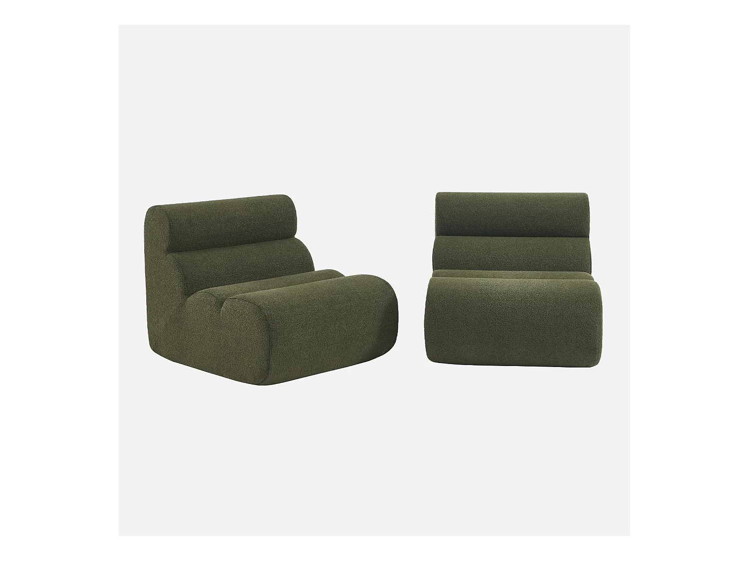Lot de 2 chauffeuses bouclette texturée kaki 1 place - L 81 x P 99 x H 81cm - Nova