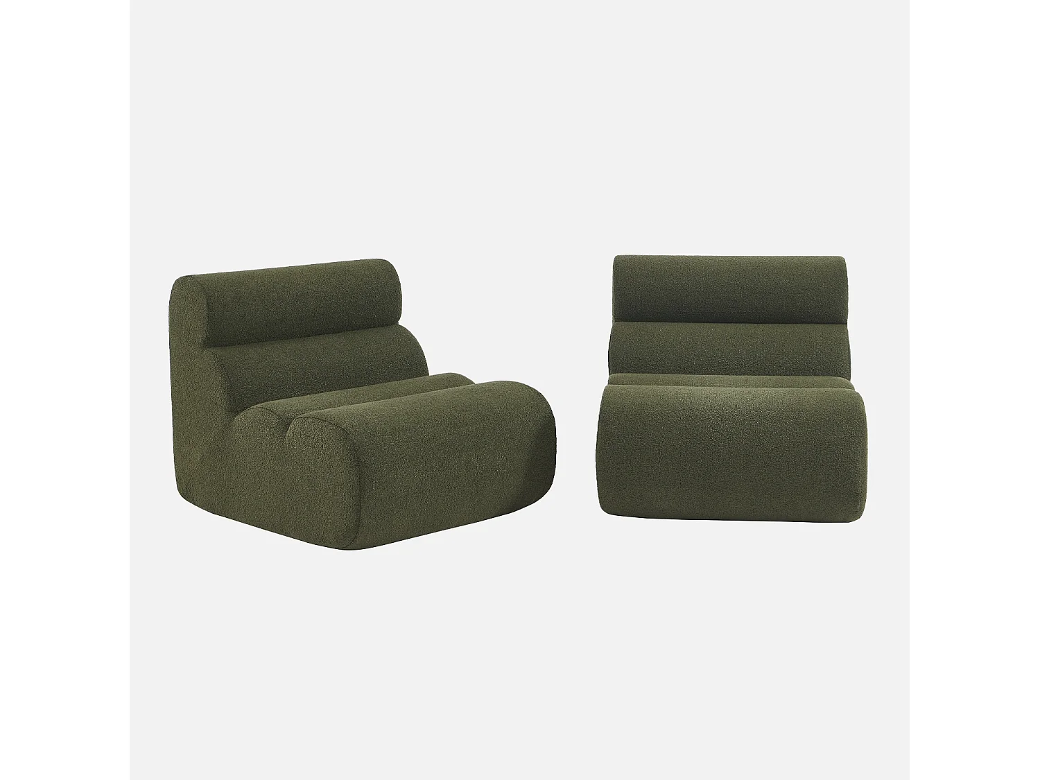 Divano modulare bouclé, 2 posti, verde kaki