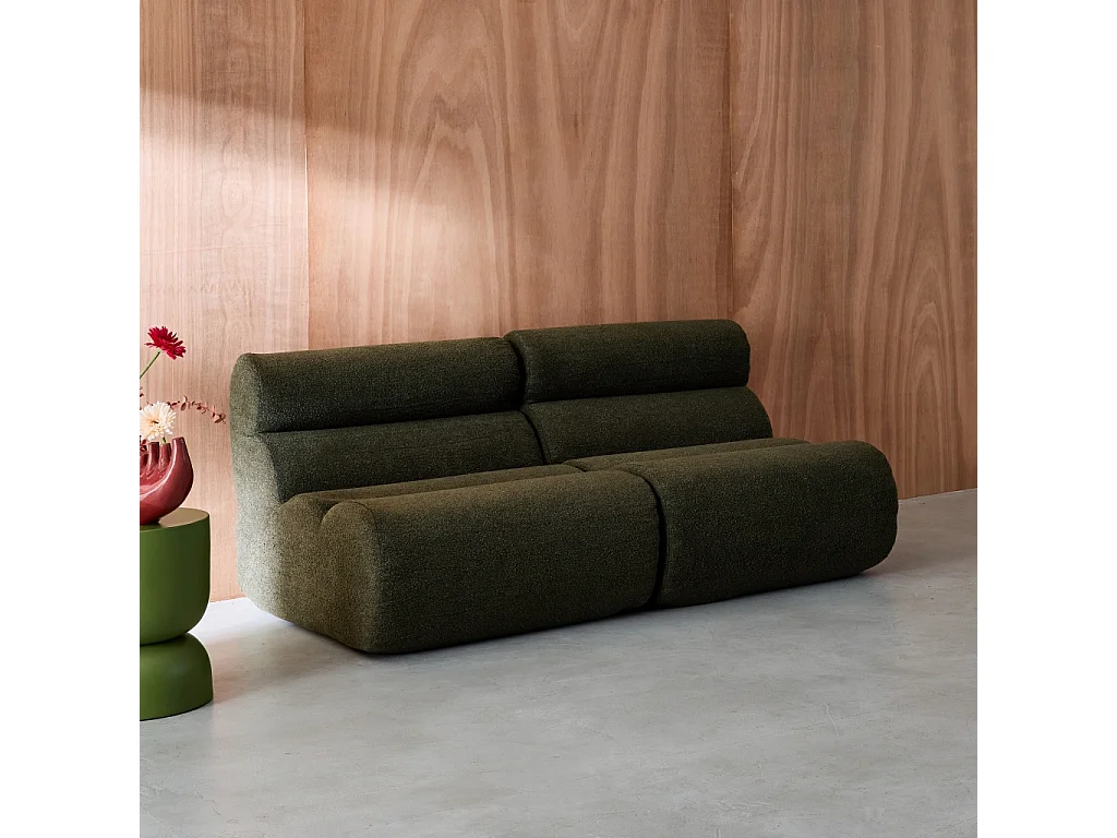 Divano modulare bouclé, 2 posti, verde kaki