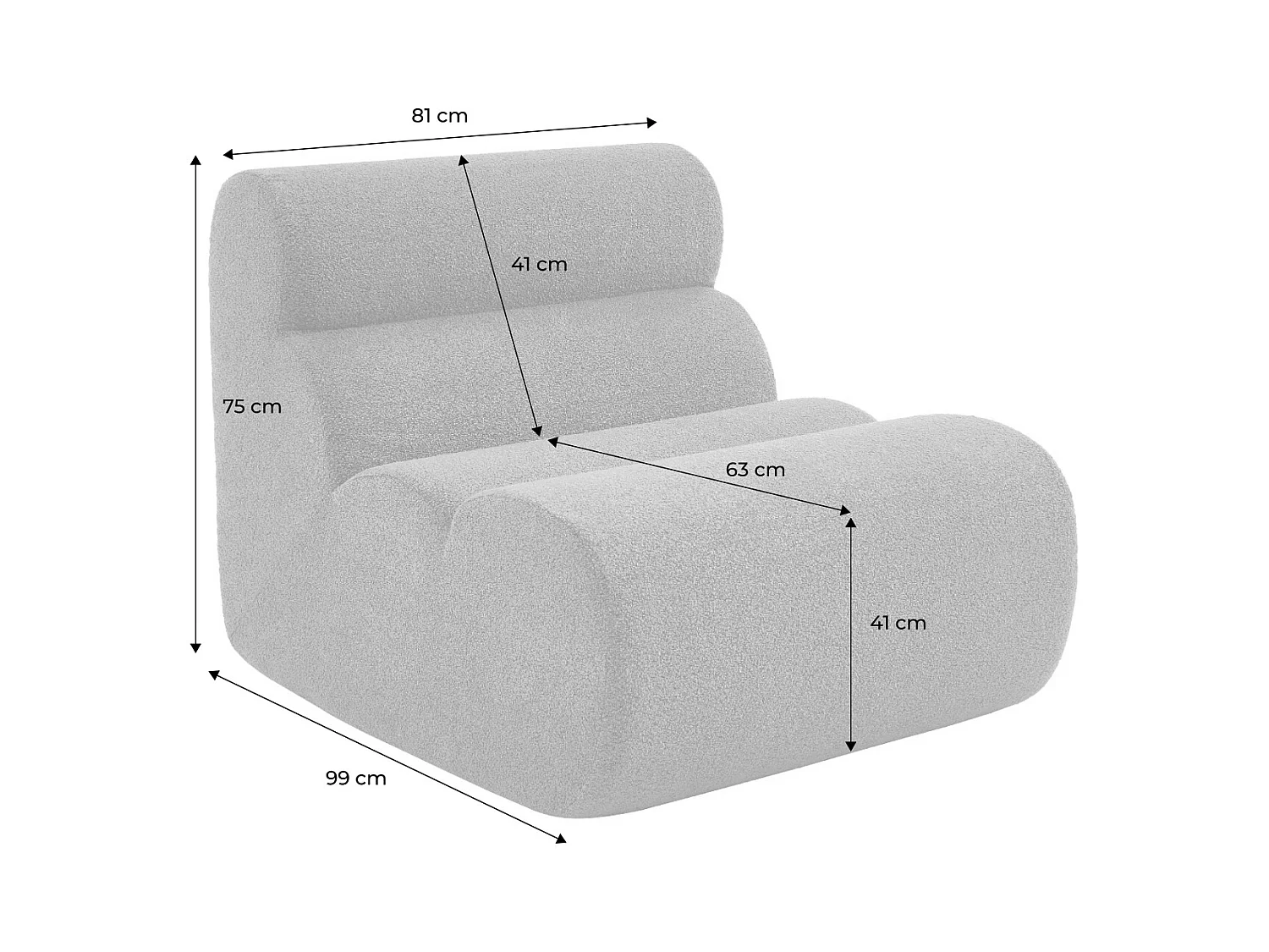 Módulo para sofá modular en borreguito texturizado, 1 plaza beige