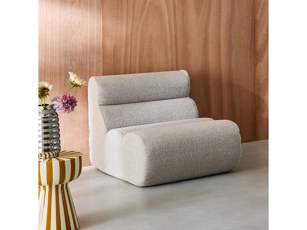 Chauffeuse bouclette texturée beige 1 place - L 81 x P 99 x H 75cm - Nova