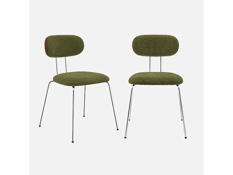 Set di 2 sedie decorative legno curvato tinto noce e tessuto