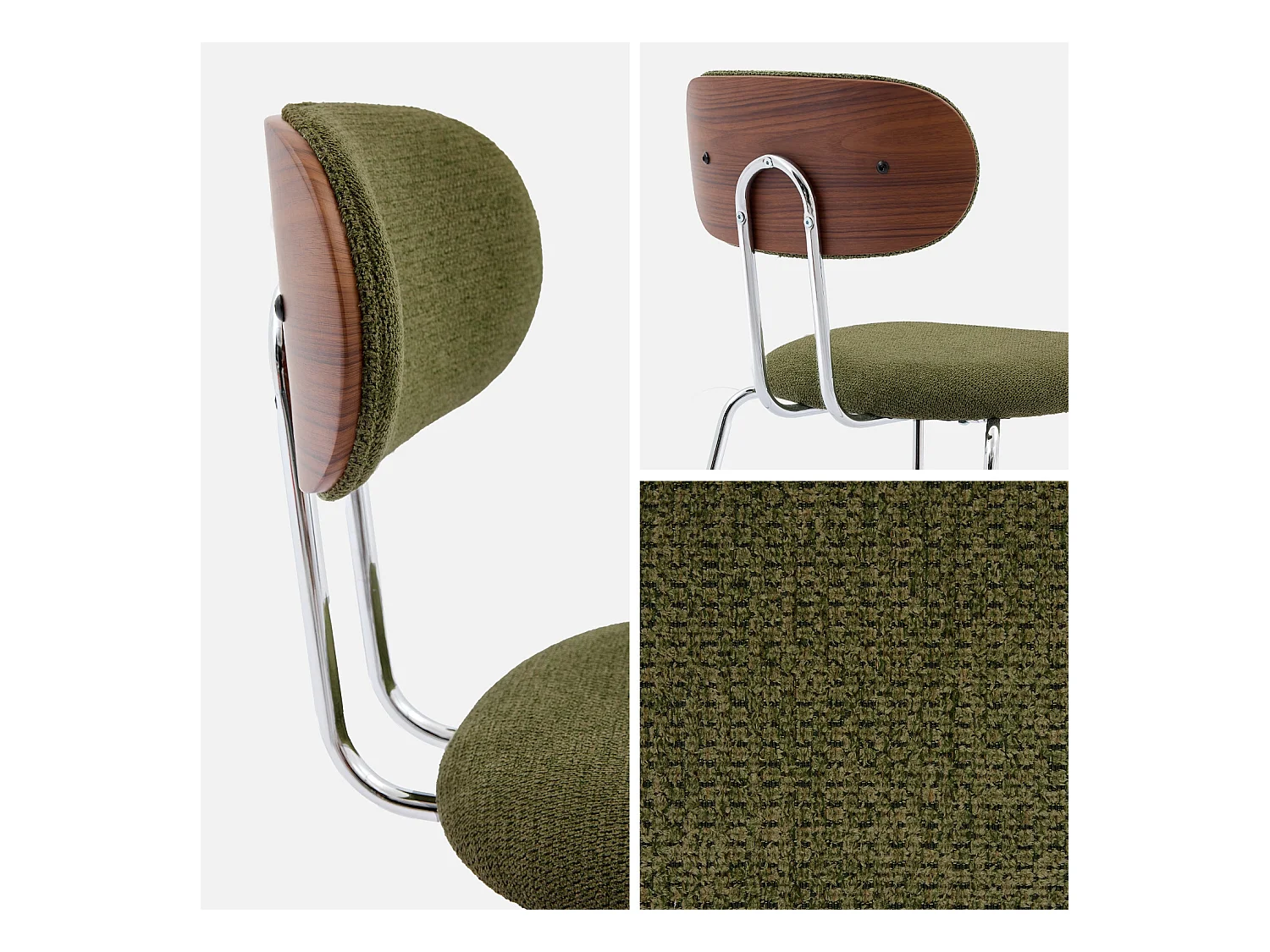 Set di 2 sedie decorative legno curvato tinto noce e tessuto