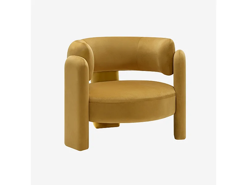 Fauteuil tripode en velours moutarde