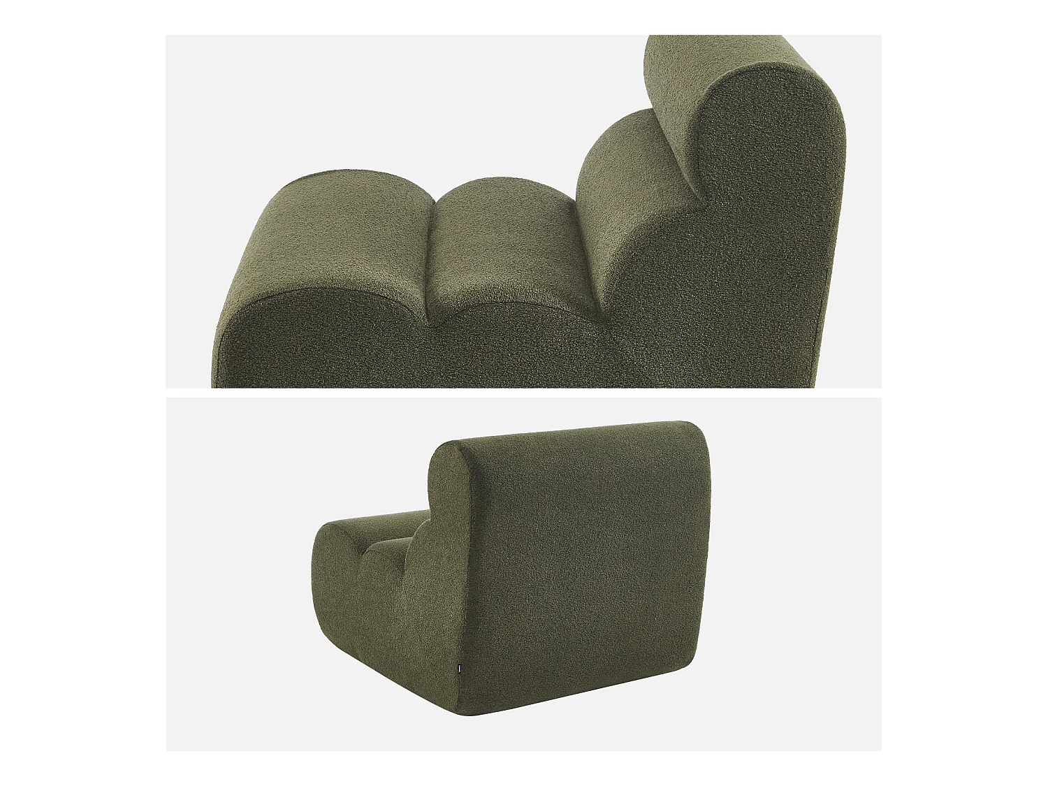 Módulo para sofá modular en borreguito texturizado, 1 plaza verde kaki