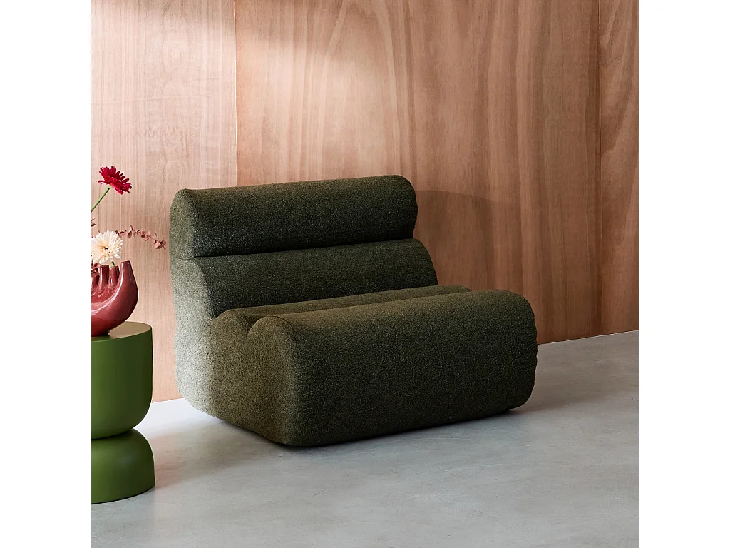 Módulo para sofá modular en borreguito texturizado, 1 plaza verde kaki