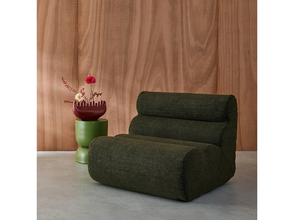 Módulo para sofá modular en borreguito texturizado, 1 plaza verde kaki