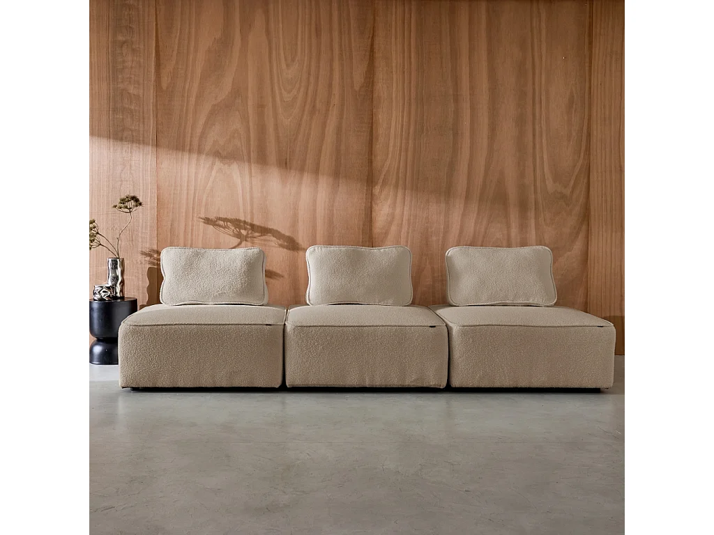 Sofá modular en tejido borreguito, 3 plazas beige