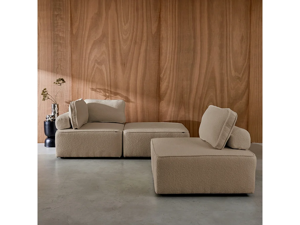 Sofá modular en tejido borreguito, 3 plazas beige