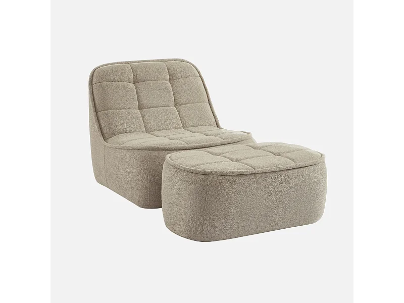 Sillón borreguito de 1 plaza + reposapiés beige