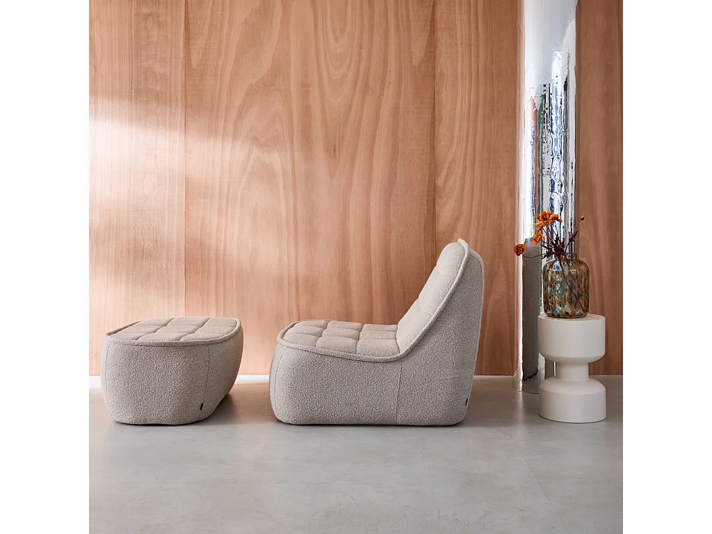 Sillón borreguito de 1 plaza + reposapiés beige