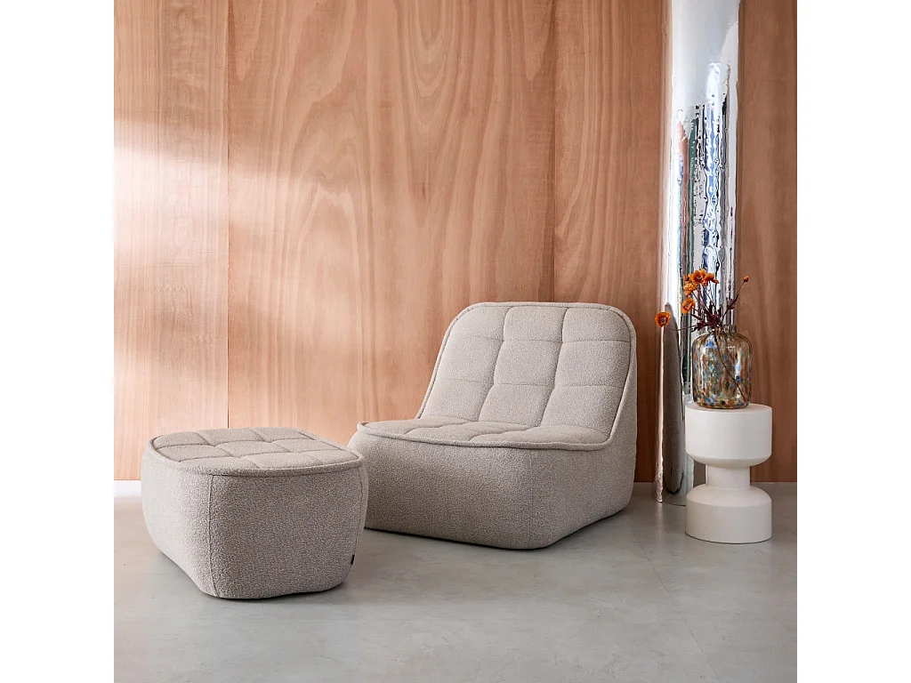 Chauffeuse bouclette texturée 1 place + repose pieds beige L 93 x P 104 x H 85cm - Boni