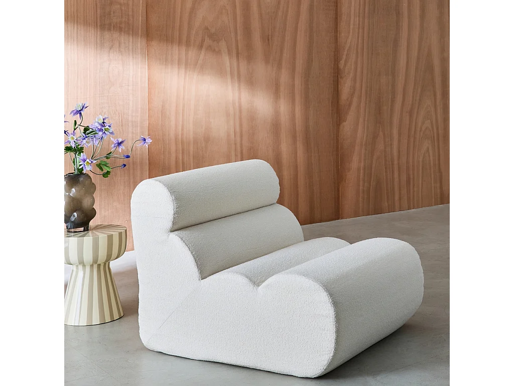 Chauffeuse bouclette texturée blanc 1 place - L 81 x P 99 x H 75cm - Nova