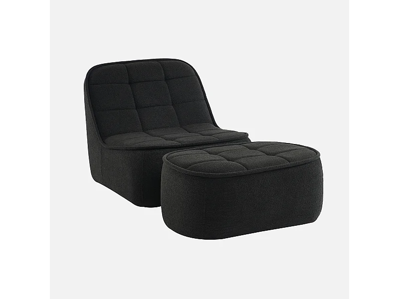 Sillón borreguito de 1 plaza + reposapiés negro