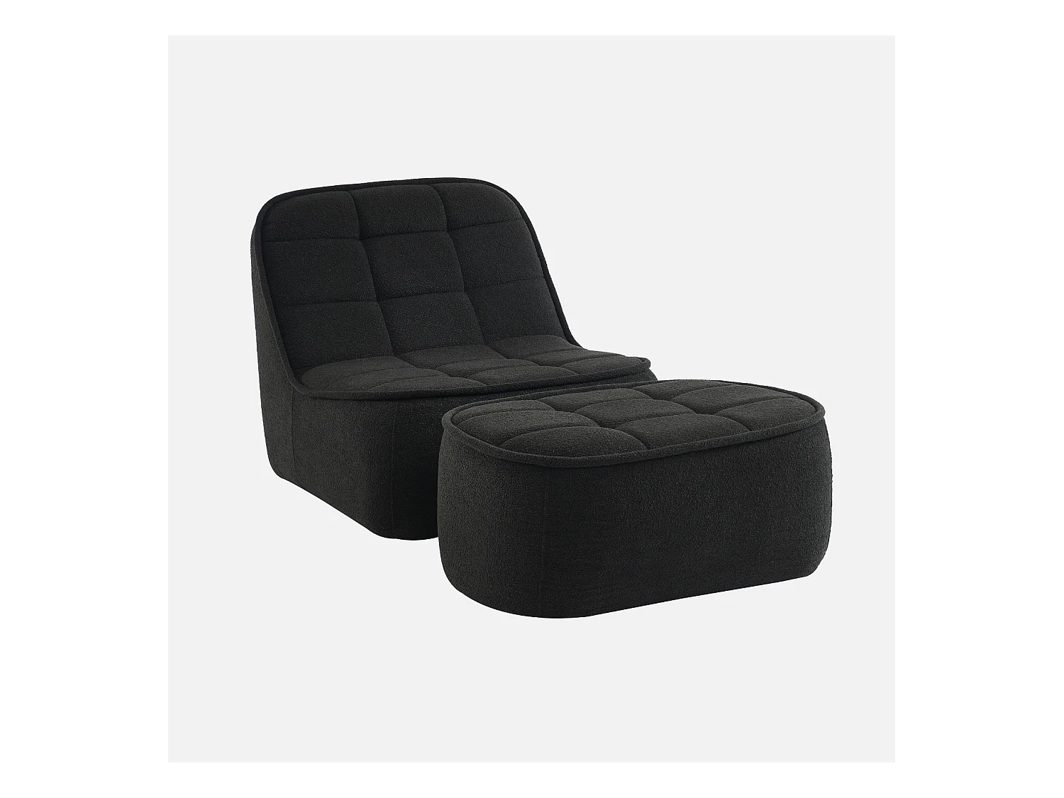Sillón borreguito de 1 plaza + reposapiés negro