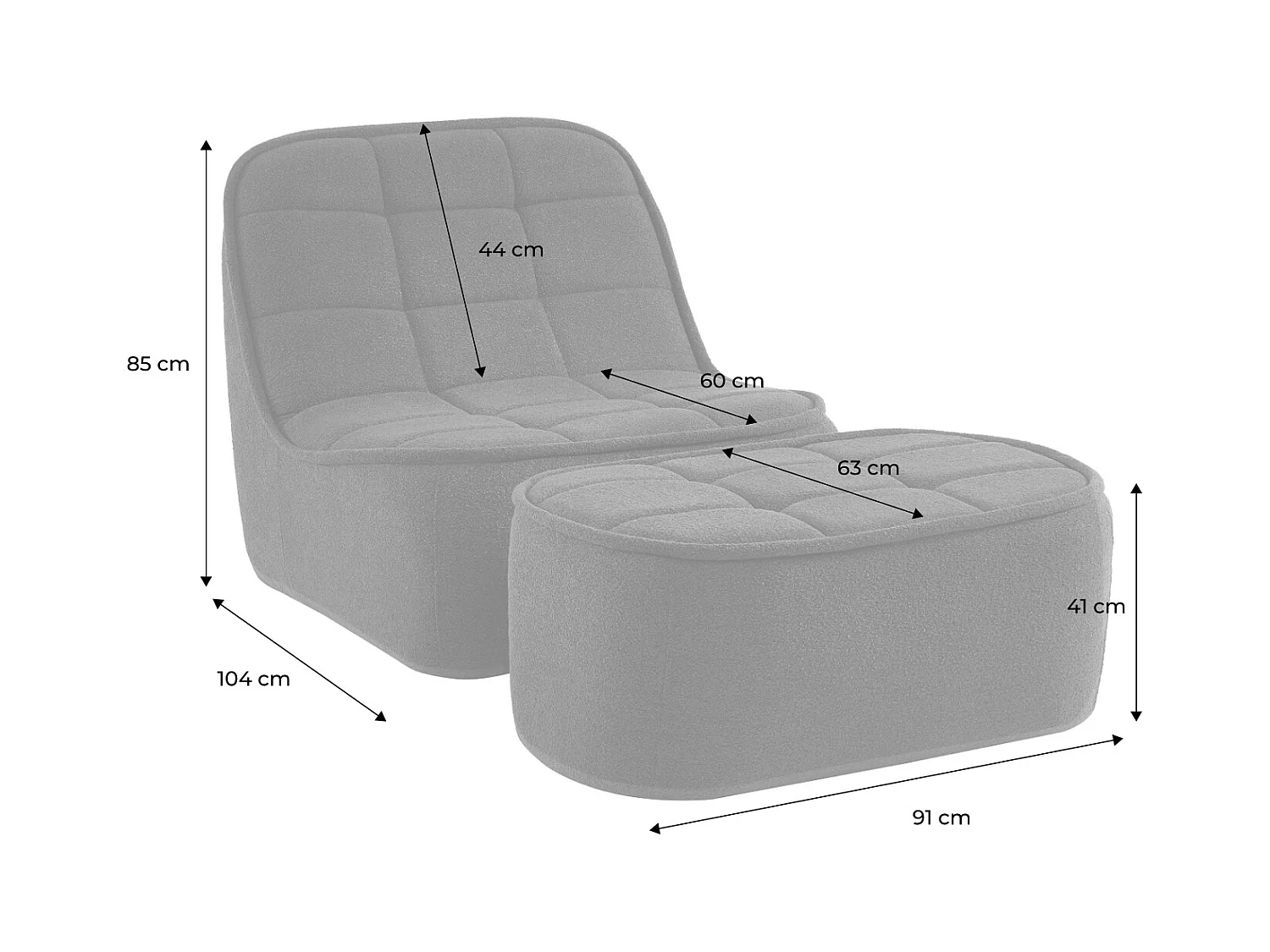 Sillón borreguito de 1 plaza + reposapiés negro
