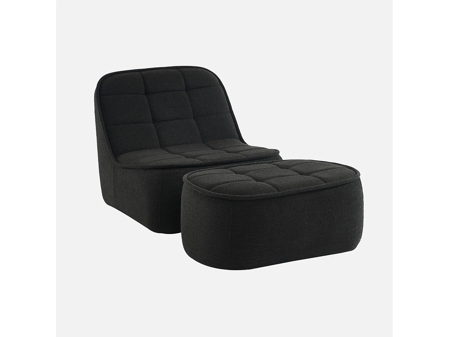 Chauffeuse bouclette texturée 1 place + repose pieds noir L 93 x P 104 x H 85cm - Boni