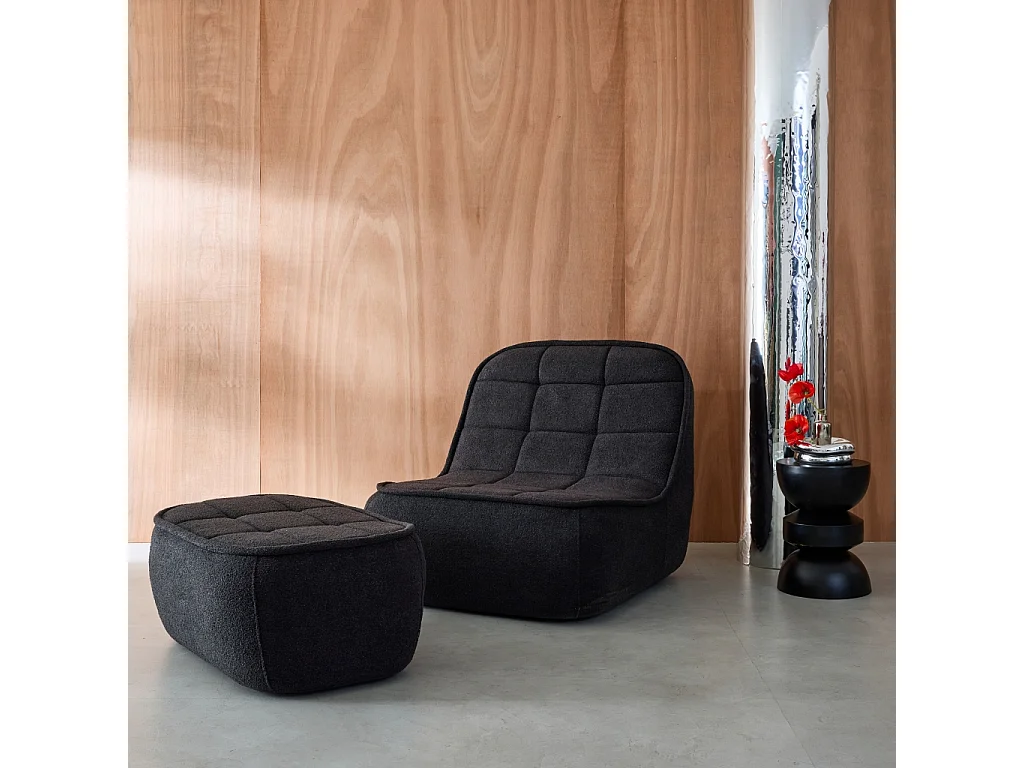 Chauffeuse bouclette texturée 1 place + repose pieds noir L 93 x P 104 x H 85cm - Boni